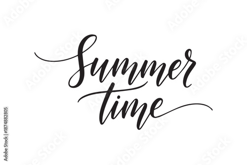 Summer time hand drawn lettering in black ink on a for greeting cards and invitations vector illustration on transparent background