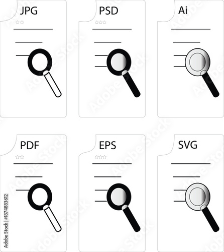 file paper search icons sheet vector.  