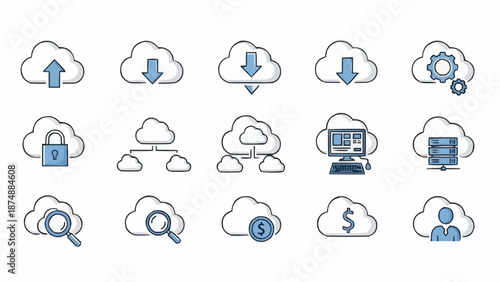 Cloud Computing Icons Set Technology Digital Data Storage.