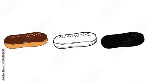 An illustration of three donuts in different stages of decoration and color