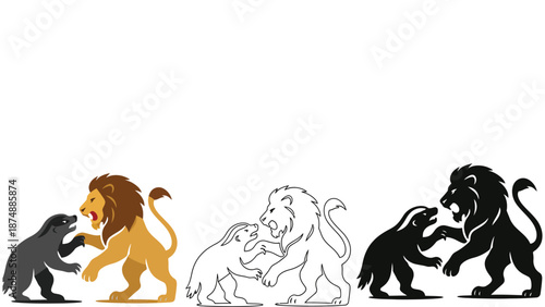 A group of lion and bear illustrations in different colors and styles