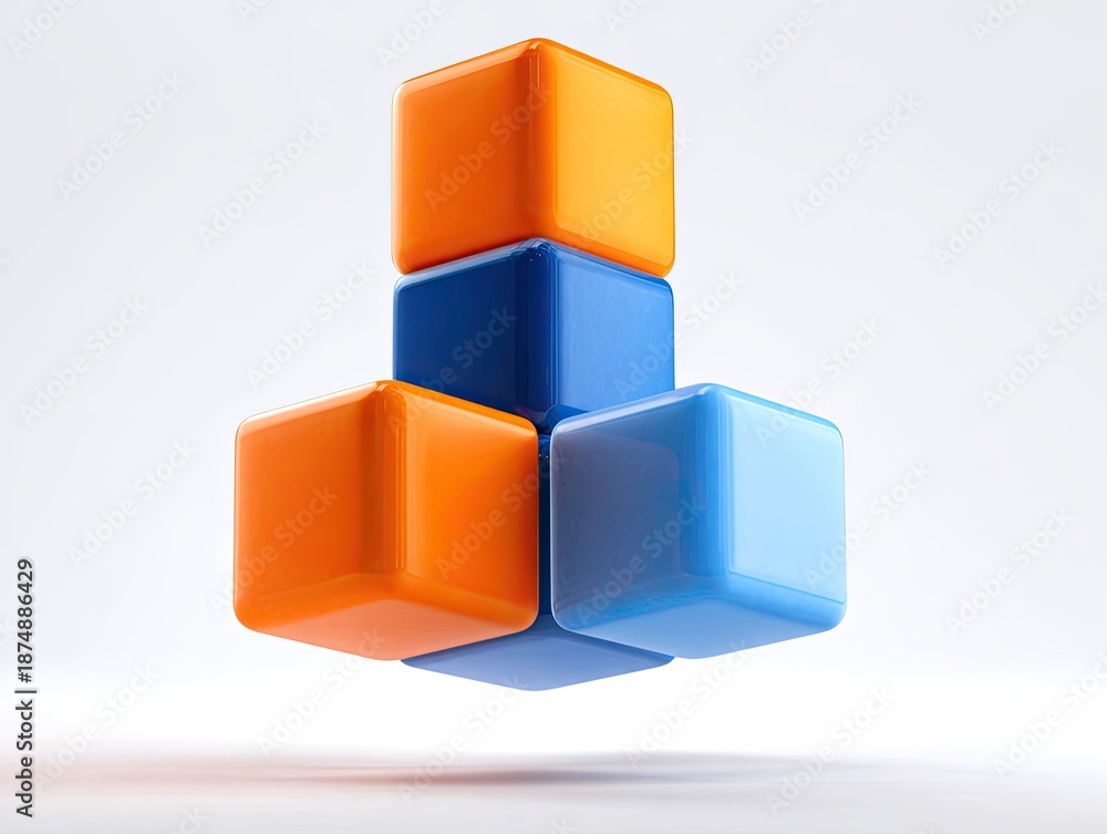 Obraz premium Three-dimensional abstract illustration featuring six glossy, colorful cubes in a stacked arrangement