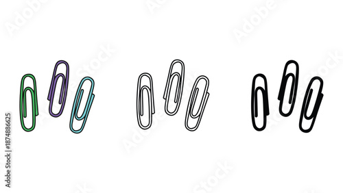 A set of colorful paper clips on a white background