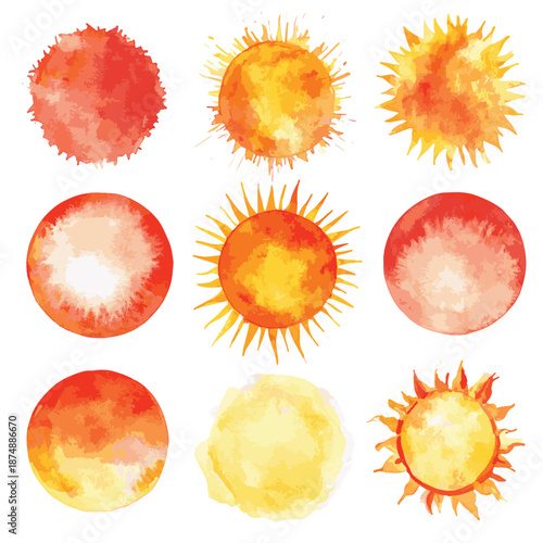 Watercolor vector sun shapes