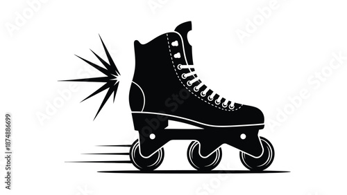 black roller skate with motion lines and explosion effect