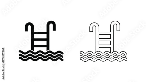black and white illustration of two swimming pool ladder icons