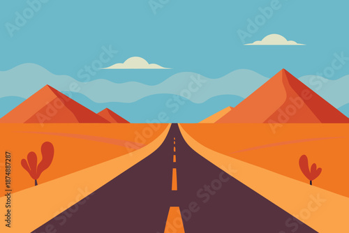 Lonely Desert Road Landscape Vector 