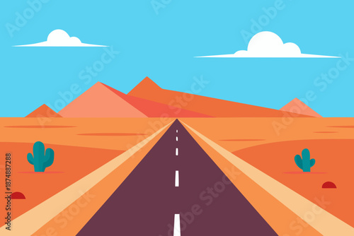 Lonely Desert Road Landscape Vector 