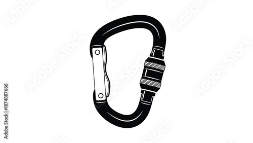 a black carabiner with a silver gate and clip