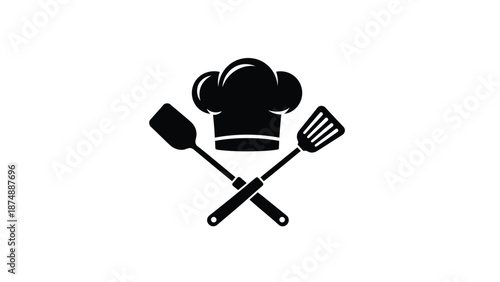 chef hat and crossed kitchen utensils logo