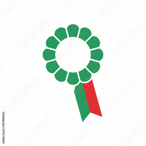 Green rosette award with red and green ribbon detail