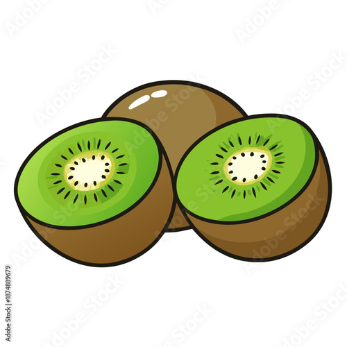 kiwi fruit and half kiwi fruit isolated on white background