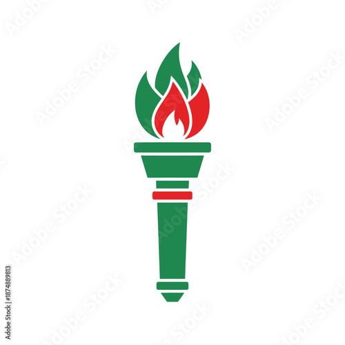 Green and red torch with flame symbolizing victory, success, and achievement