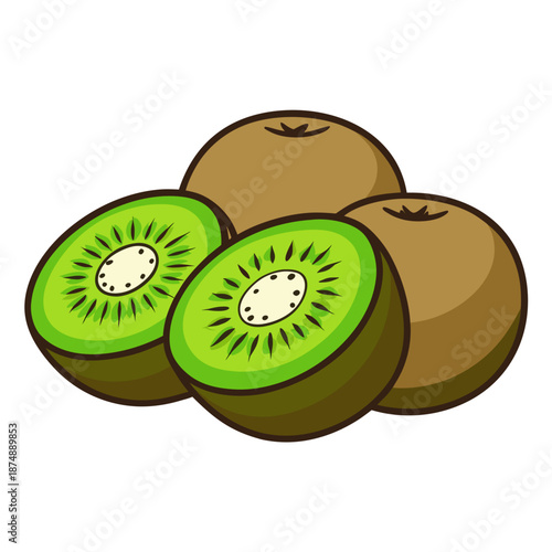 kiwi fruit and half kiwi fruit isolated on white background