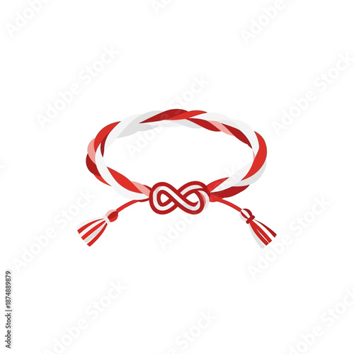 Martenița bracelet with infinity symbol and tassels red and white