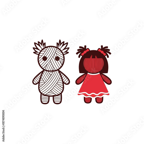 Martenița dolls, brown and red figurines, hand-crafted spring symbols
