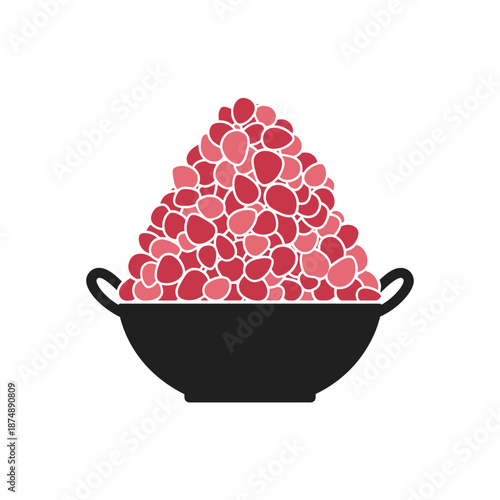Pile of red beans in a black colander with handles viewed from front