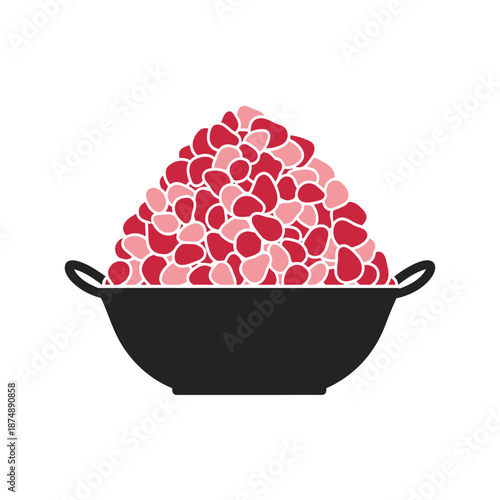 Pile of red beans in a black colander with handles viewed from front