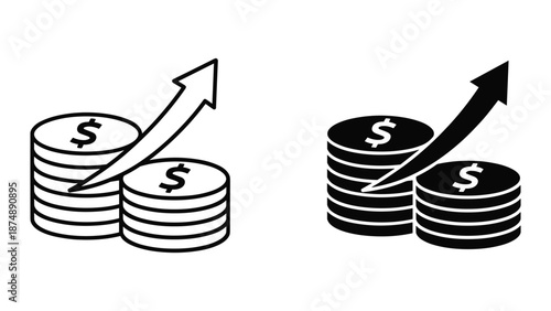 Dollar Coin Stacks with Arrows Indicating Financial Growth