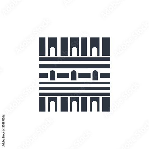 Dark blue abstract geometric pattern resembling architectural facade tiers