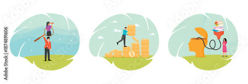 Search for new job concept. Increase deposit value. Read book fast to learning new lesson.