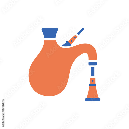 Stylized orange and blue bagpipes traditional music instrument