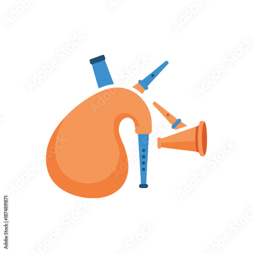 Orange and blue bagpipes artistic folk music instrument graphic