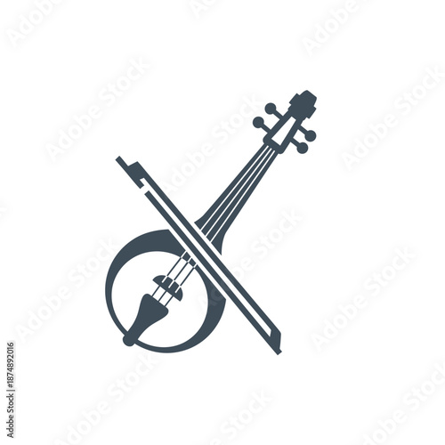 Saz stringed instrument with bow and strings dark silhouette