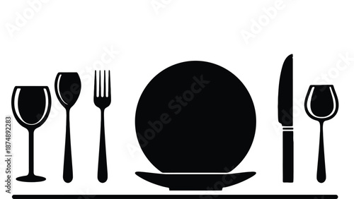 A set of black tableware icons on a white background