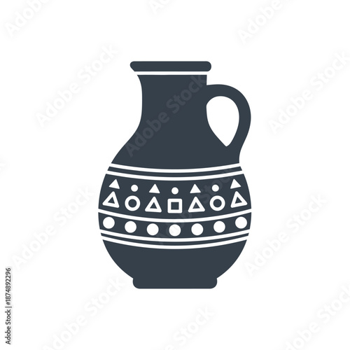 Embellished amphora jug with geometric shapes and decorative band