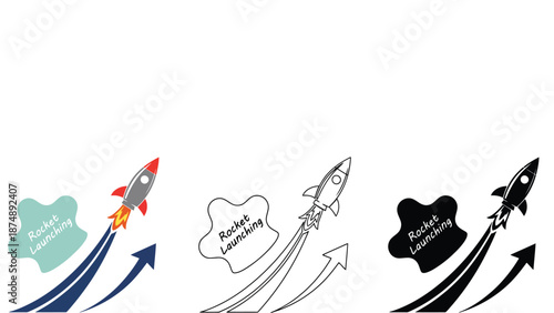 A rocket launching into the sky with a growing arrow and text