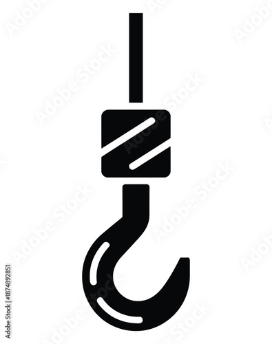 A black hook icon with a white background, used for lifting and moving heavy objects.
