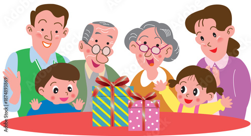 プレゼントで祝う家族
