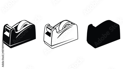 A set of tape dispensers in different colors and styles on a white background