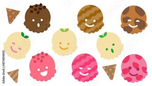 表情のあるいろいろなアイスクリームのかわいいイラストセット