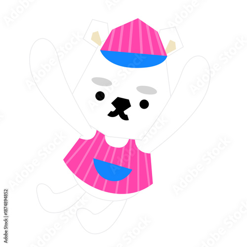 アイス屋さんの帽子をかぶったしろくまのかわいいイラスト