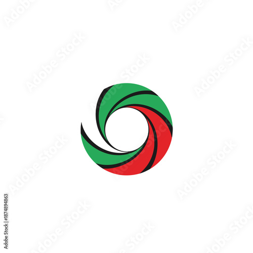 Abstract swirling bands in red green and white forming a circle