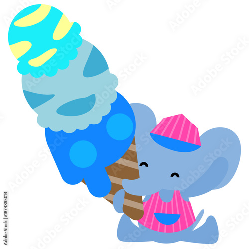 大きなアイスクリームを持ったアイス屋さんのぞうのかわいいイラスト