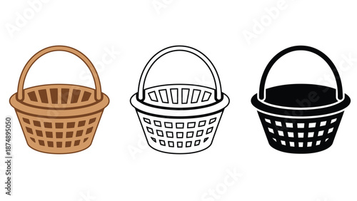 Three different colored shopping baskets on a white background