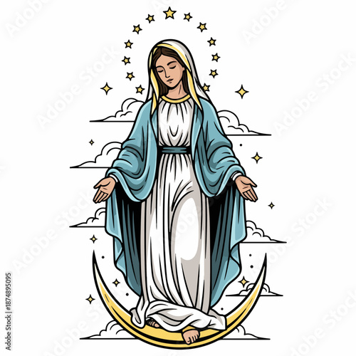 Blessed Virgin Mary with Star Halo and Crescent Moon