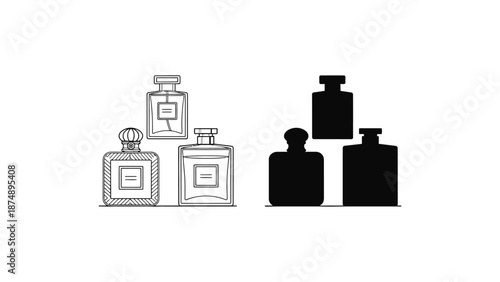 An illustration of various perfume bottles in different colors and styles