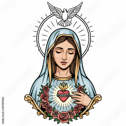 Sacred Heart of Mary with Holy Spirit and Roses