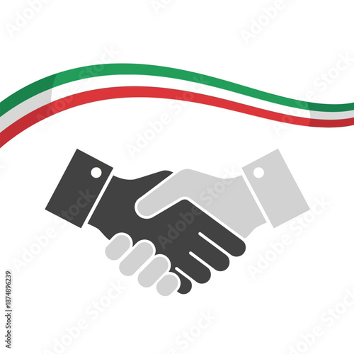 Handshake with Italian flag colors ribbon over agreement