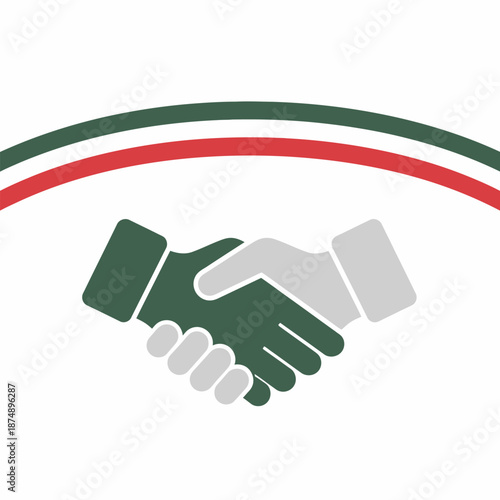 Handshake with green and red shirt cuffs Italian flag
