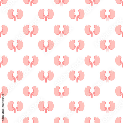 Seamless kidney pattern. Repeating anatomical organ background for medical and healthcare concepts. Flat vector illustration