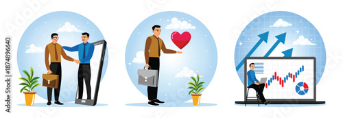 Business collaboration, businessman full of enthusiasm at work, analyzing stock trading.