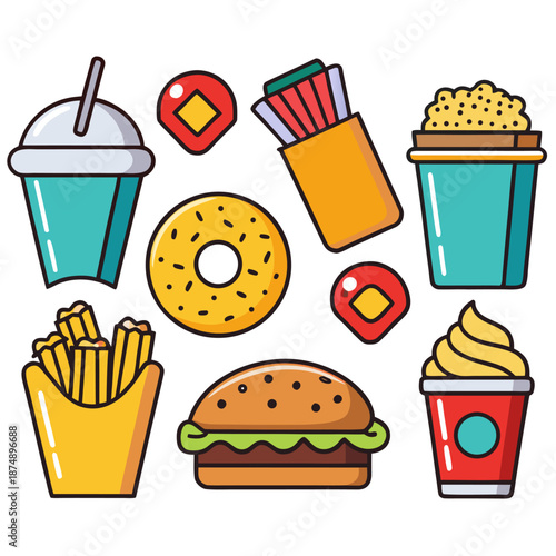 Snacks icons set. editable line icons, outline style, food and fast food