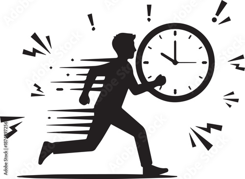Running Man Chasing Time Clock Silhouette Concept