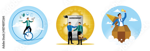 Time and project management, business deals, entrepreneurs starting new businesses.