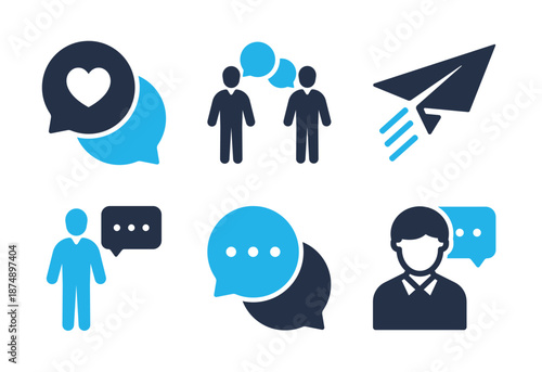 Social Interaction and Messaging icon set. Solid glyph series icons